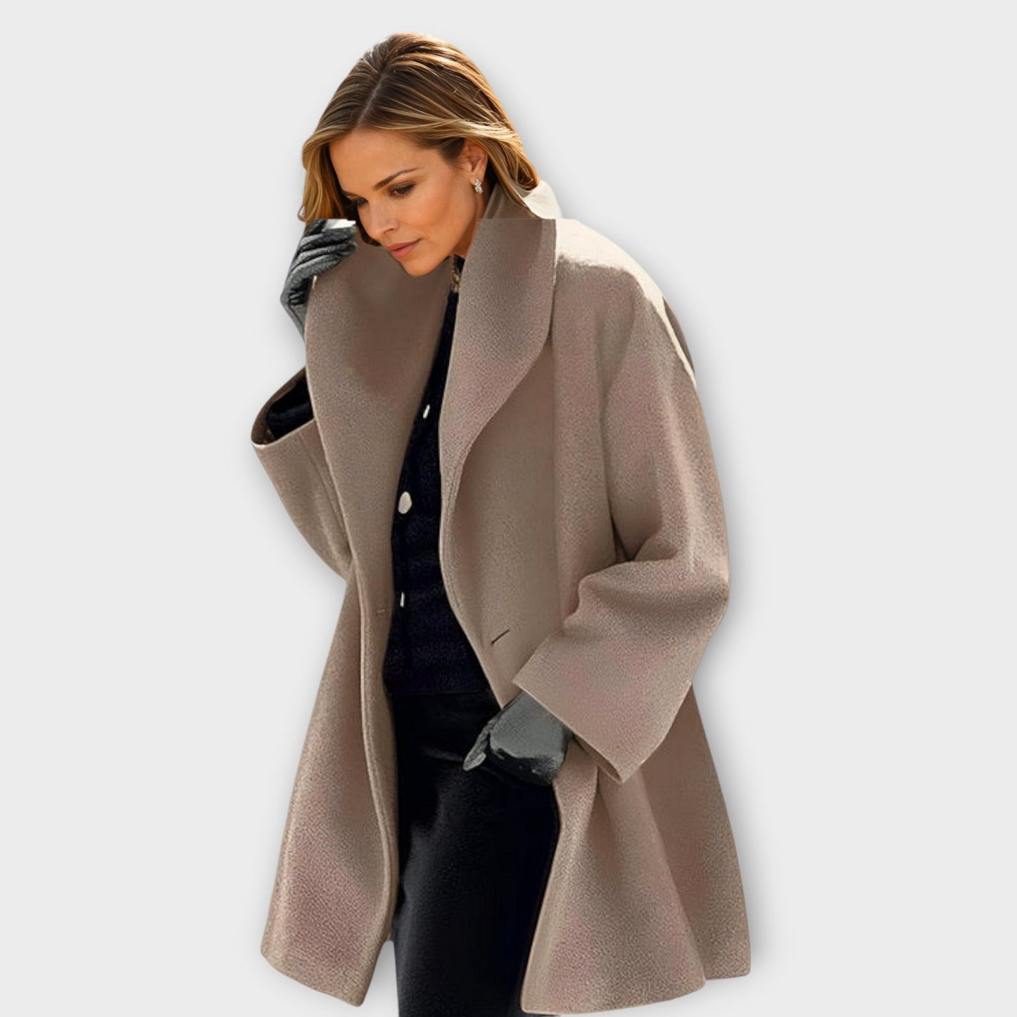 Elegante Lange Dames Mantel Jas Met Opstaande Kraag