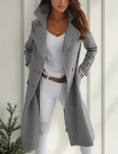 Elegante Chique Dames Wollen Jas met Knoopsluiting