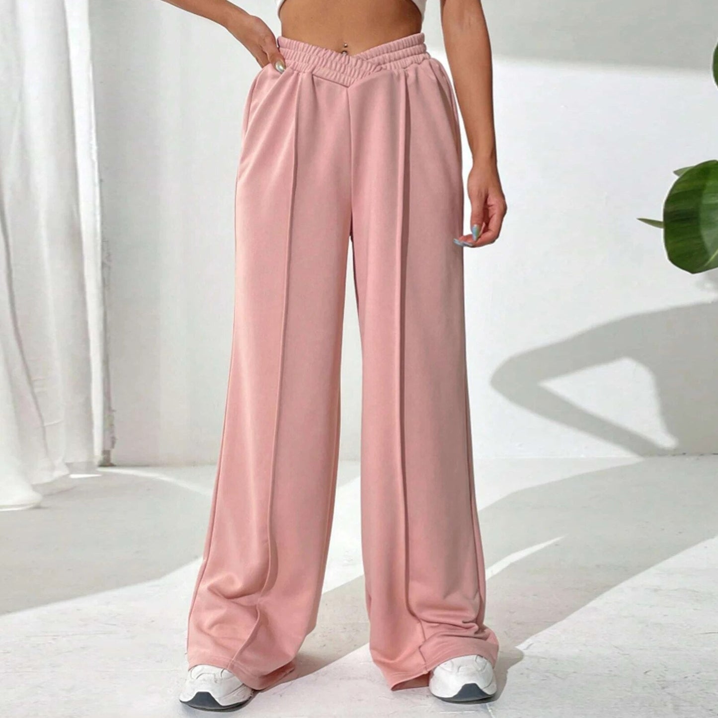 Comfortabele Dames Broek met Hoge Taille en Wijde Pijpen