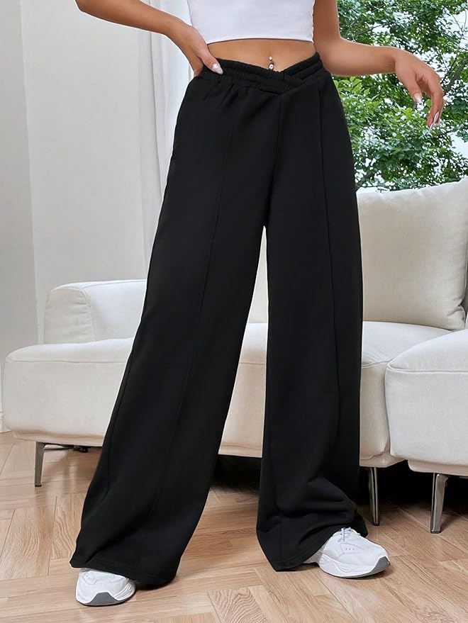 Comfortabele Dames Broek met Hoge Taille en Wijde Pijpen