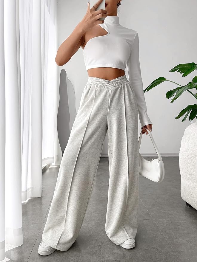 Comfortabele Dames Broek met Hoge Taille en Wijde Pijpen
