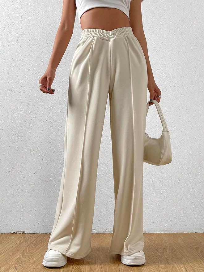 Comfortabele Dames Broek met Hoge Taille en Wijde Pijpen