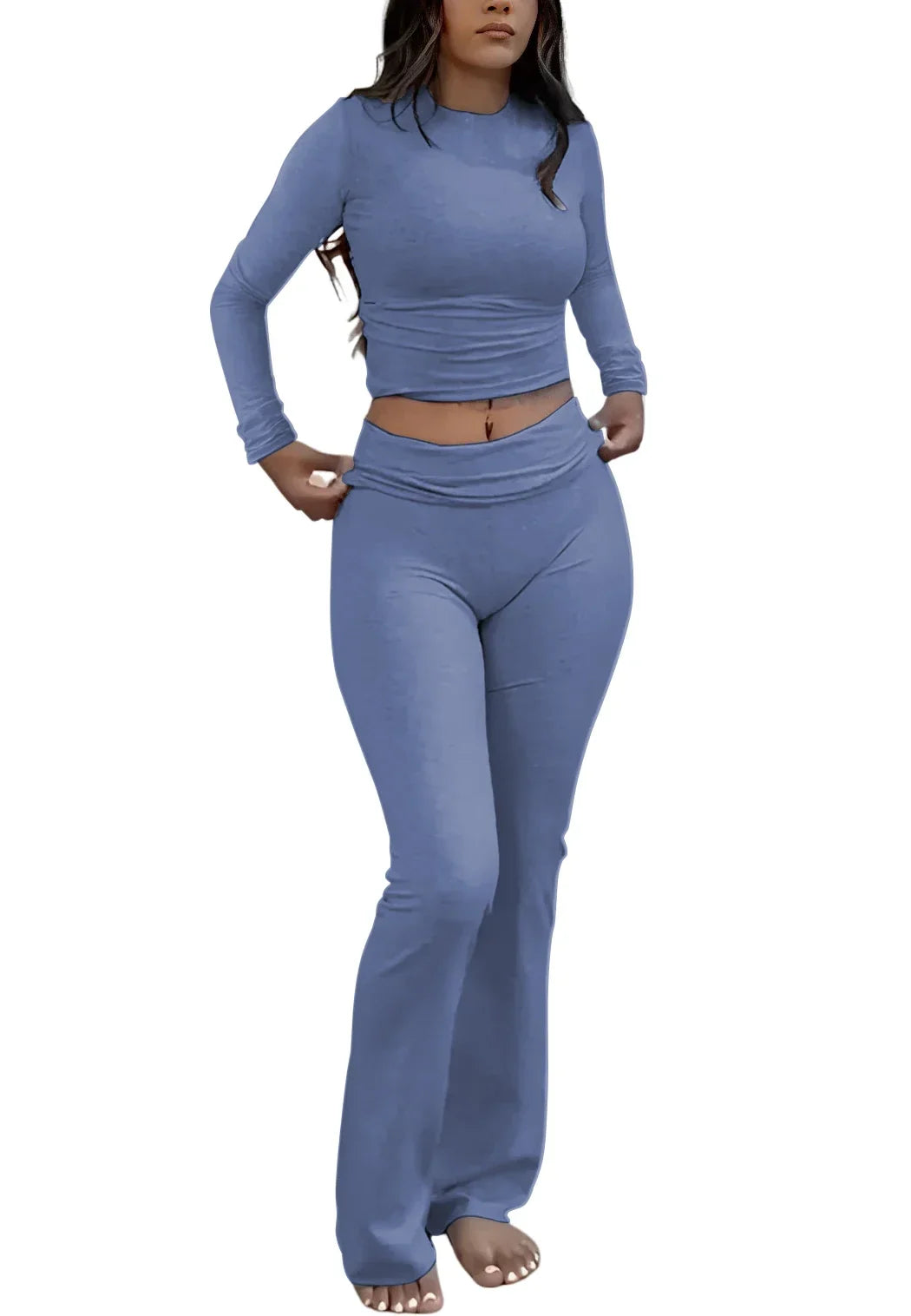 Soepele Dames Set met Crop Top en Flared Broek