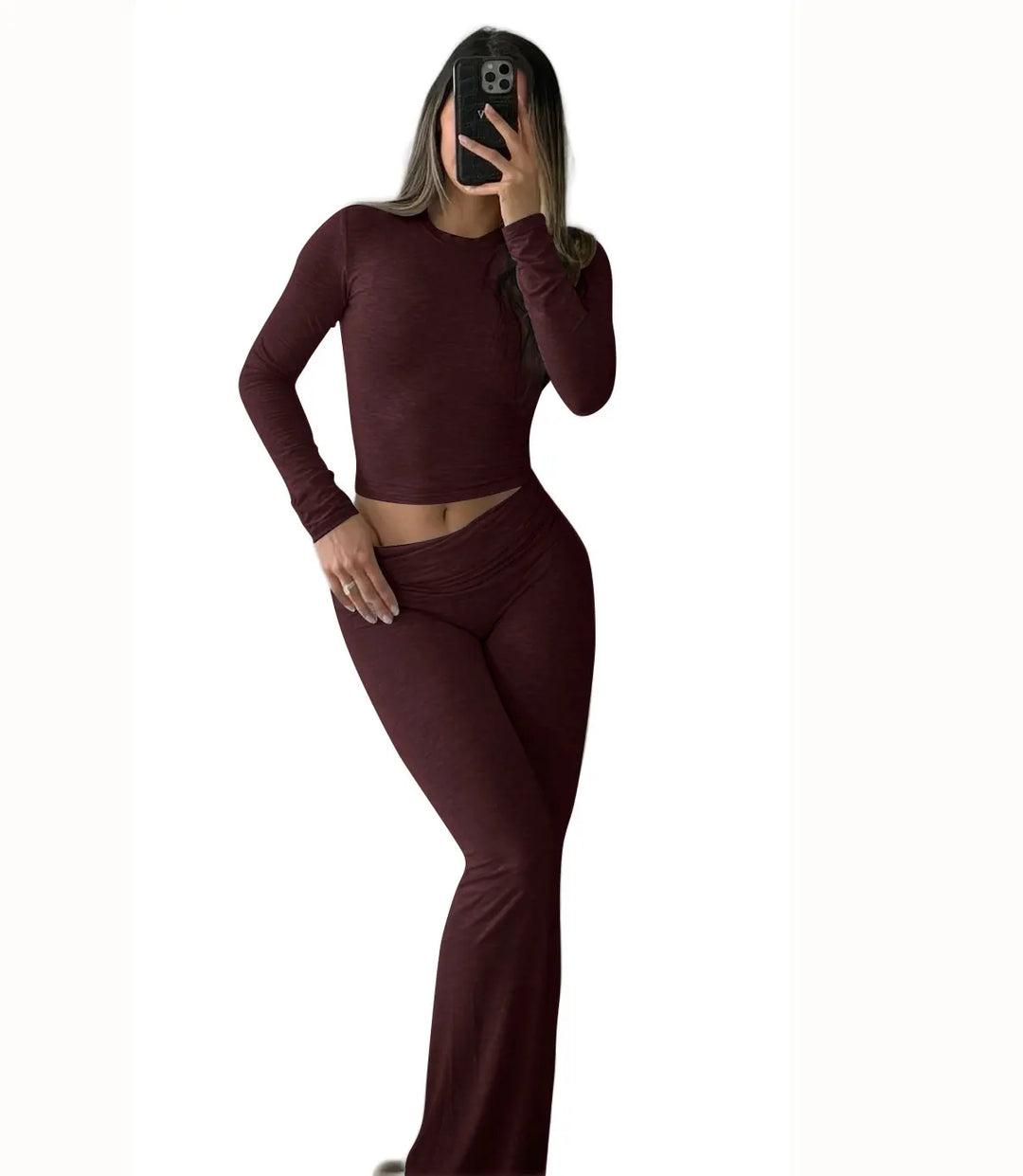 Soepele Dames Set met Crop Top en Flared Broek