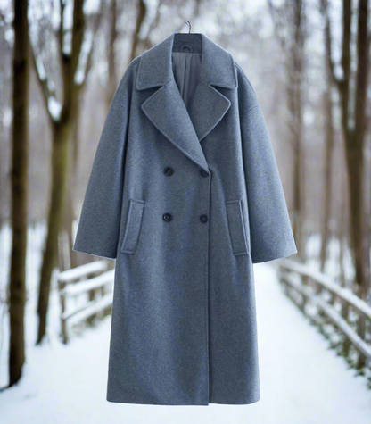Lange Dames Wolmix Winterjas met Dubbele Knopen