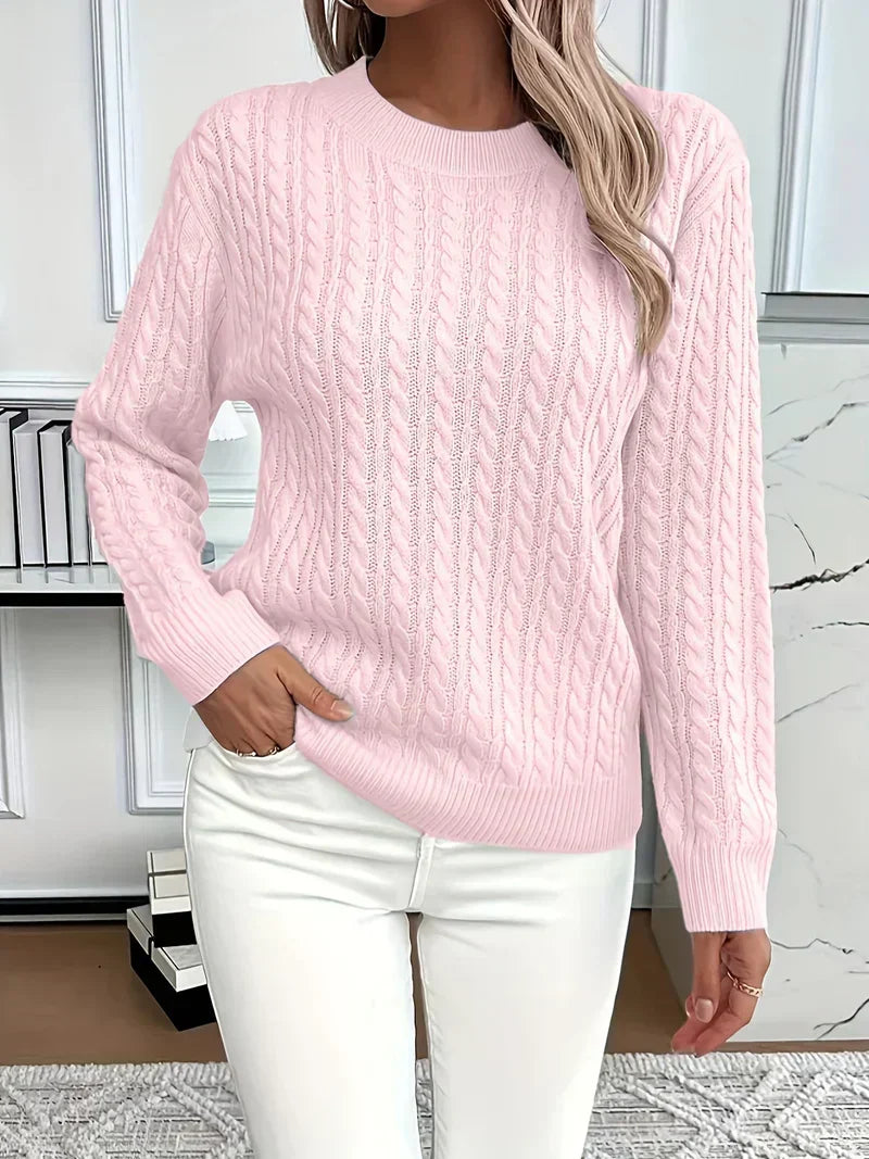Damski sweter warkoczowy z okrągłym dekoltem Brenna na chłodne dni 2