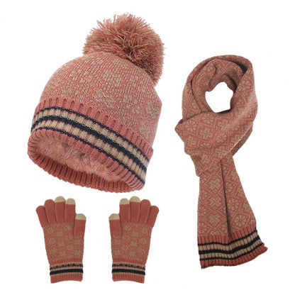 Dames Warme Gebreide Winter Set met Muts Sjaal en Handschoenen