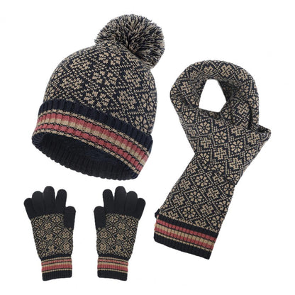 Dames Warme Gebreide Winter Set met Muts Sjaal en Handschoenen