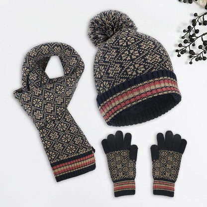 Dames Warme Gebreide Winter Set met Muts Sjaal en Handschoenen