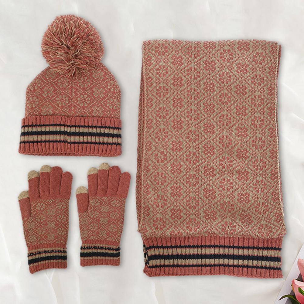 Dames Warme Gebreide Winter Set met Muts Sjaal en Handschoenen