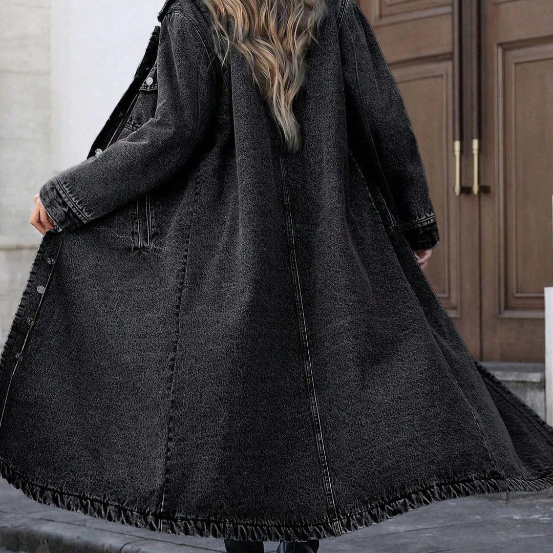 Veste en jean oversize longue pour femme avec fermeture à boutons et poches