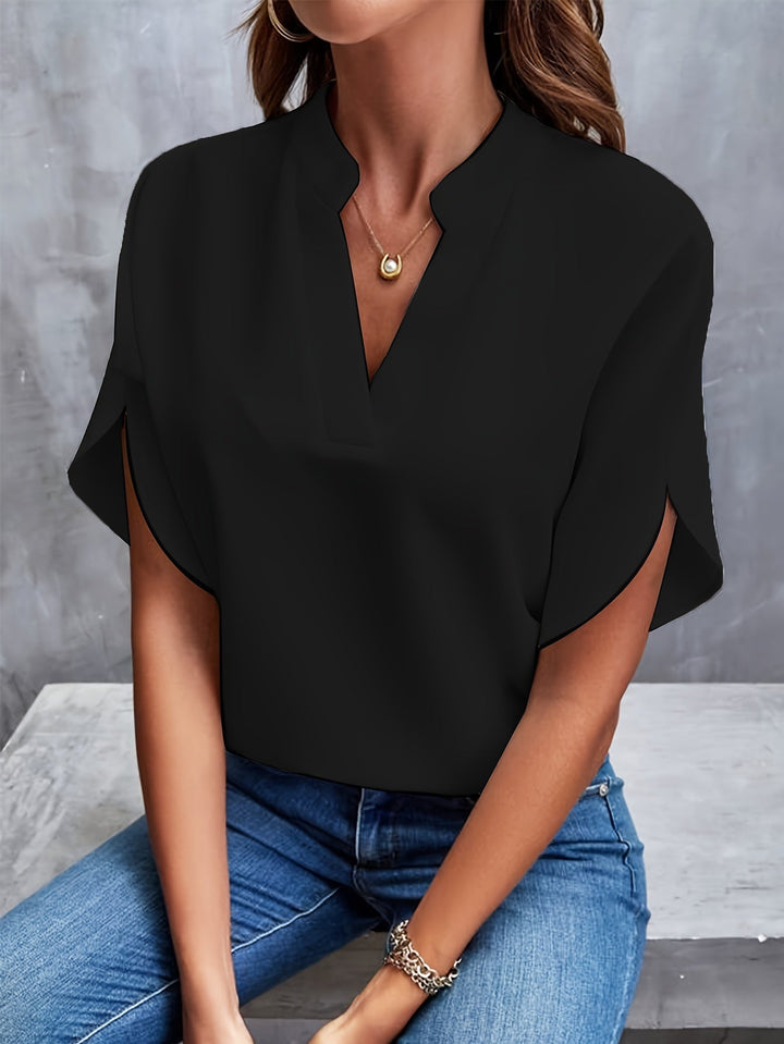 Lightweight Women's Blouse with V-Neck and Short Sleeves
