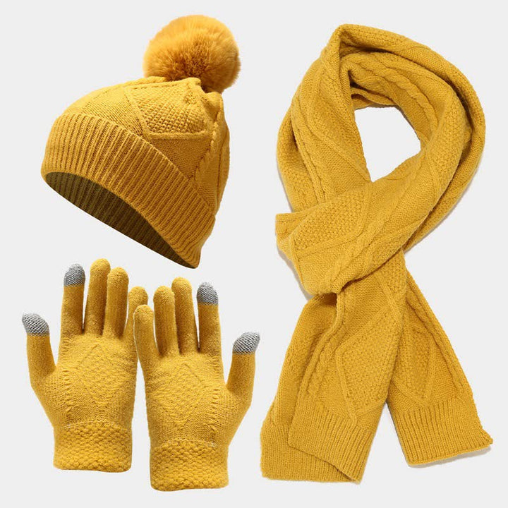 Warm Women's Knit Winter Set with Scarf, Hat, and Gloves