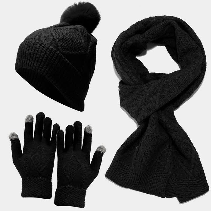 Warm Women's Knit Winter Set with Scarf, Hat, and Gloves