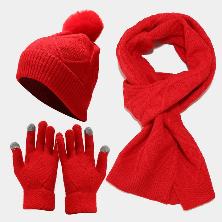 Warm Women's Knit Winter Set with Scarf, Hat, and Gloves
