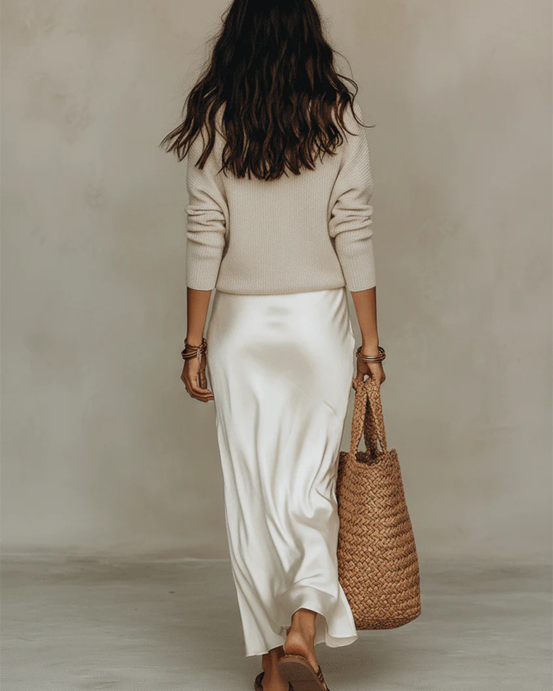 Dames Midi Jurk Satijn met Gebreide Cardigan - Set 2-Delig
