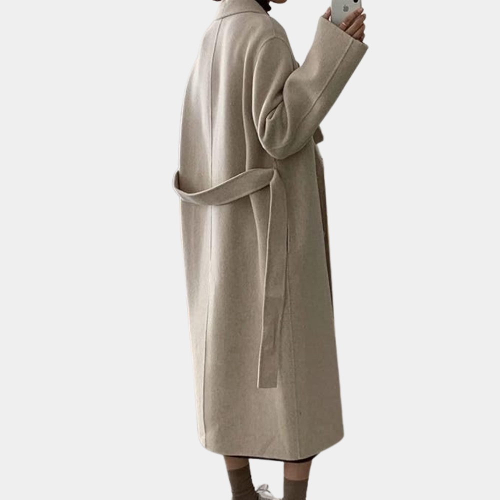 Luxe Warme Lange Wolmix Dames Winterjas met Ceintuur