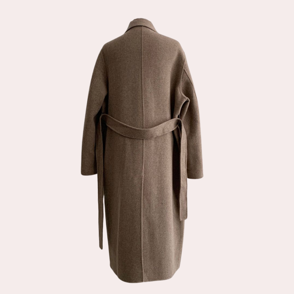 Luxe Warme Lange Wolmix Dames Winterjas met Ceintuur
