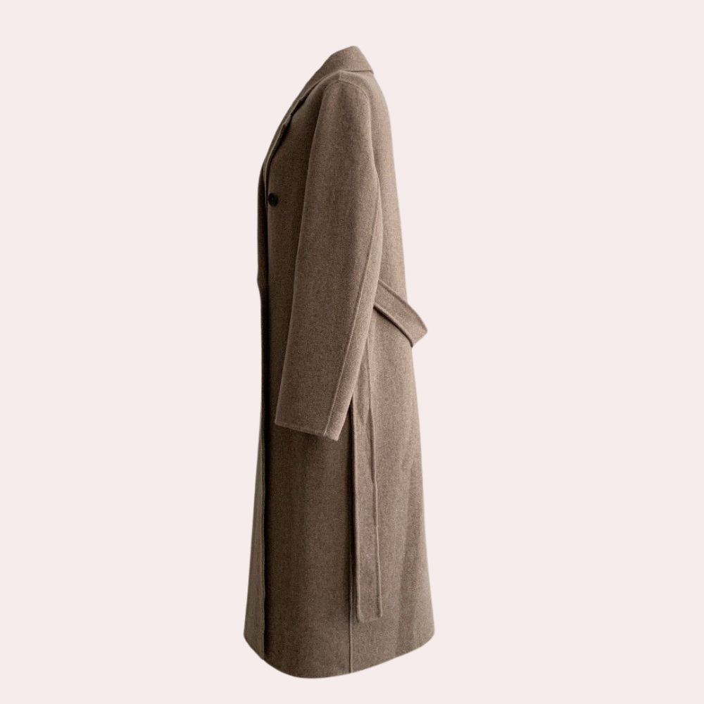 Luxe Warme Lange Wolmix Dames Winterjas met Ceintuur