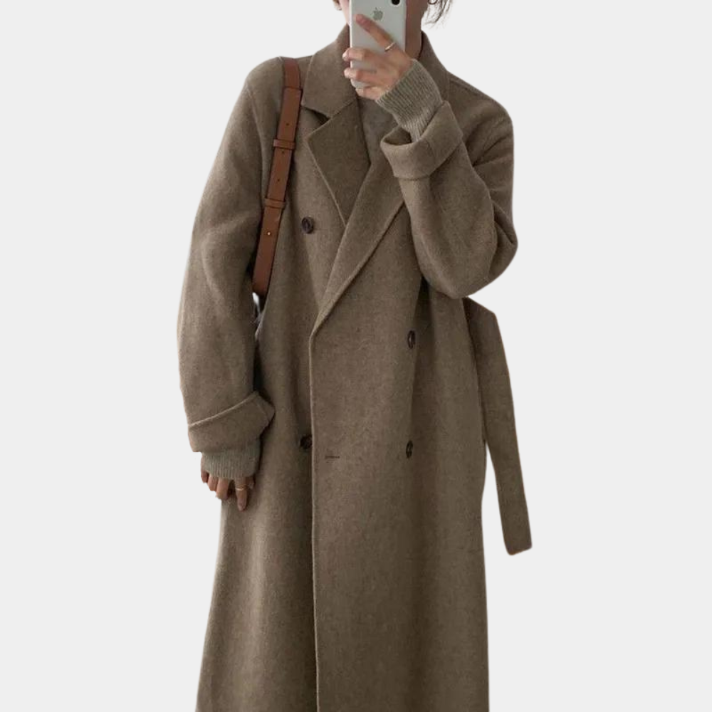 Luxe Warme Lange Wolmix Dames Winterjas met Ceintuur
