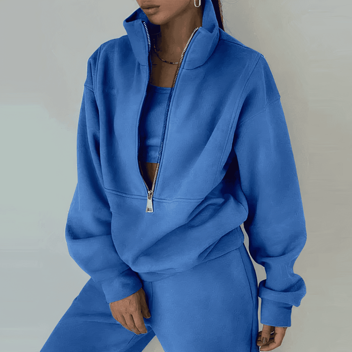 Ensemble Survêtement Confortable pour Femme avec Pull Demi-Zip et Pantalon