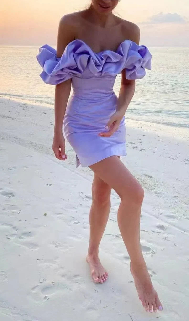 Elegante Mini Cocktailjurk voor Dames met Volants en Off Shoulder