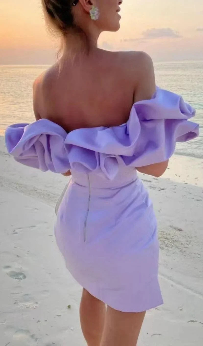 Elegante Mini Cocktailjurk voor Dames met Volants en Off Shoulder