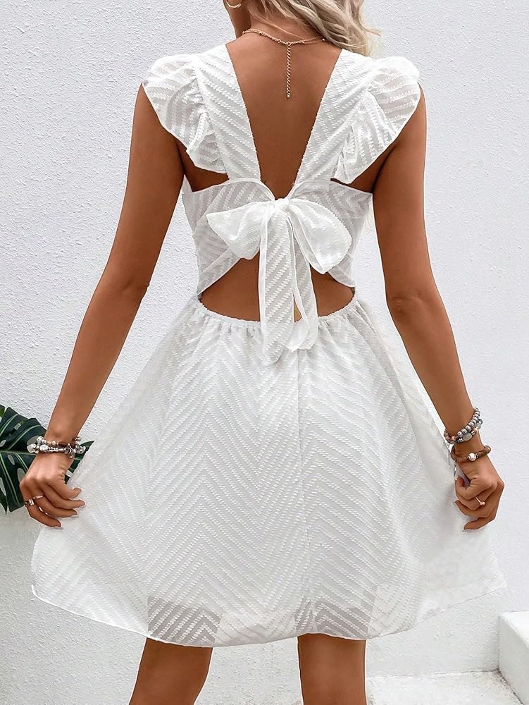 Robe Mini d’Été pour Femme avec Col en V et Ceinture à la Taille