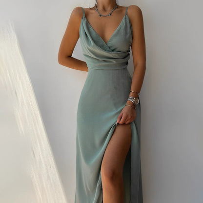Tonny | Elegante Maxi-jurk met Watervalhals en Hoge Split