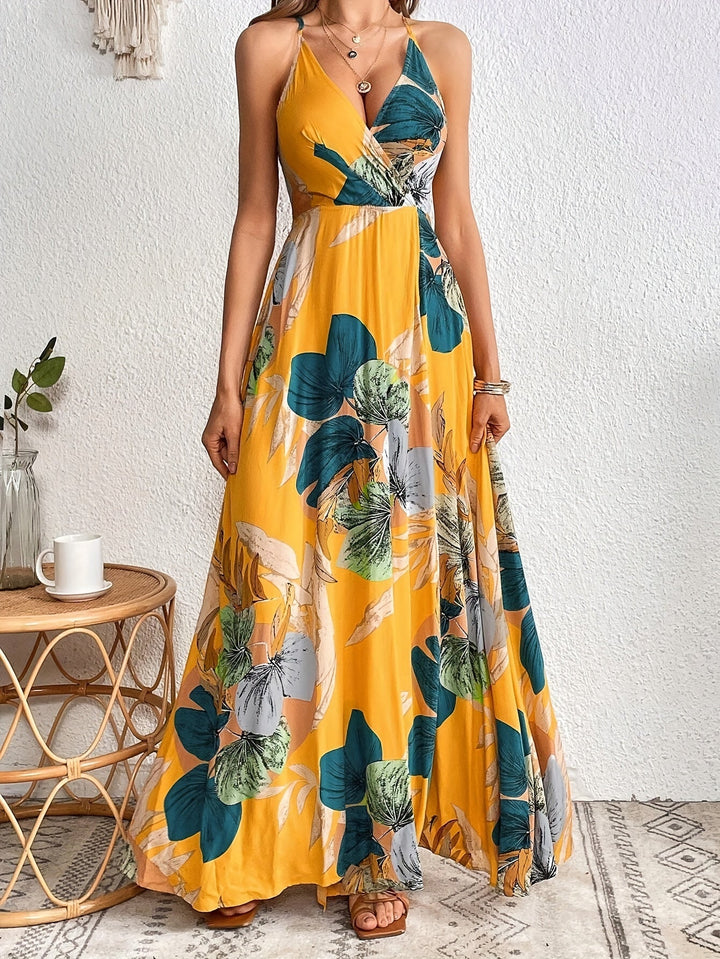 Summer Women's Maxi Party Dress with Split and Spaghetti Straps