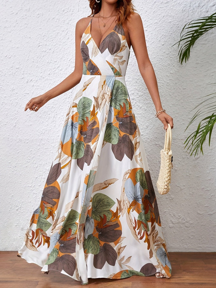 Summer Women's Maxi Party Dress with Split and Spaghetti Straps