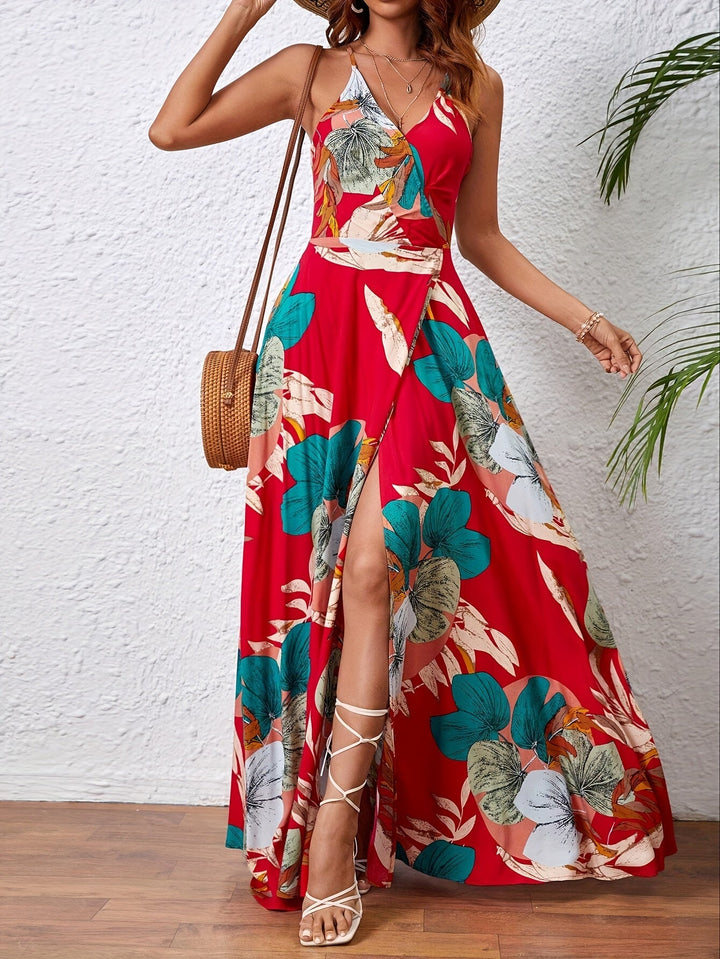 Summer Women's Maxi Party Dress with Split and Spaghetti Straps