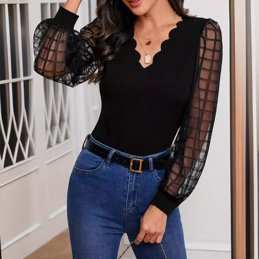 Ria | Mesh Top met Transparante Mouwen