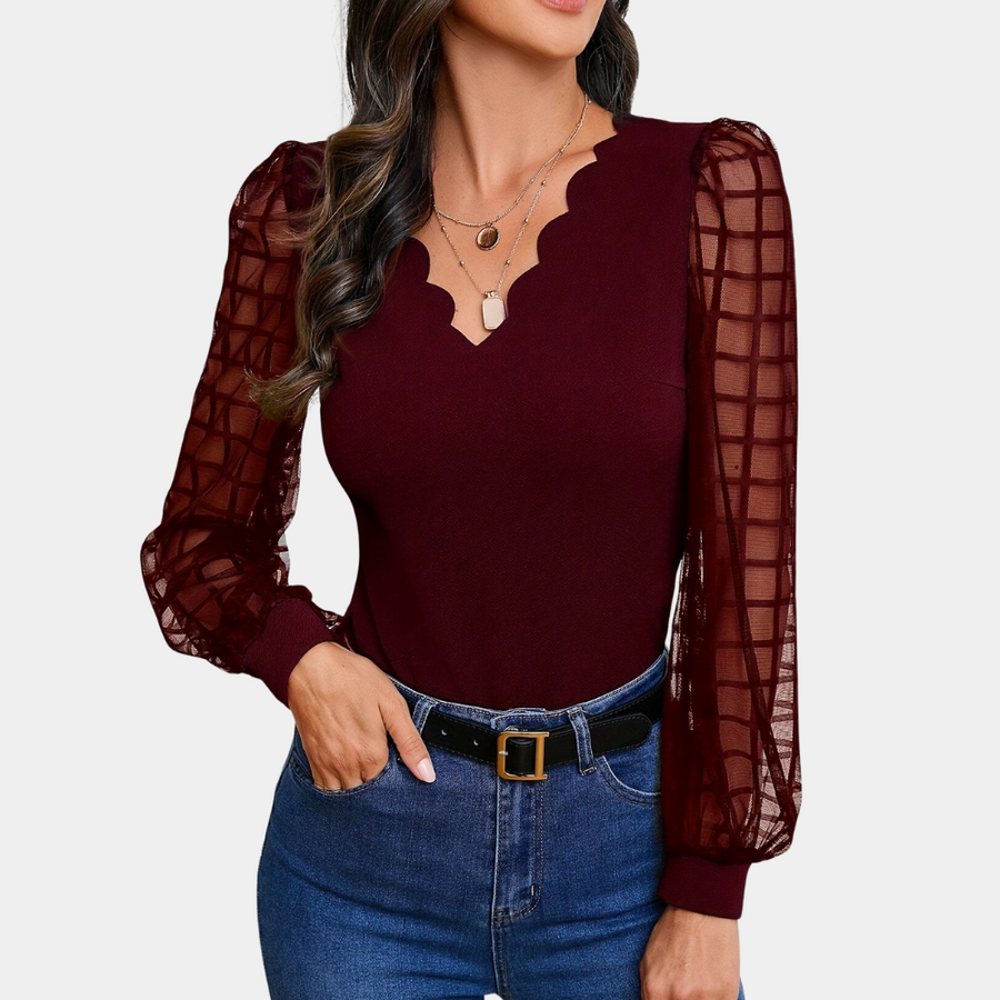 Ria | Mesh Top met Transparante Mouwen