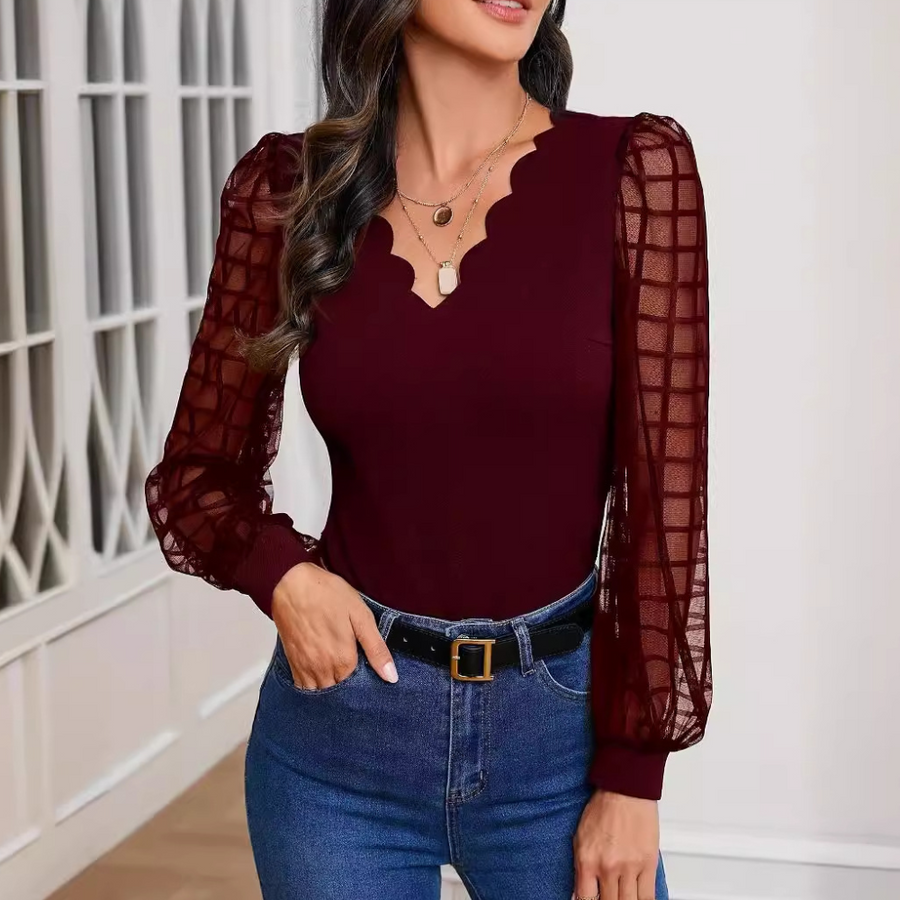Ria | Mesh Top met Transparante Mouwen