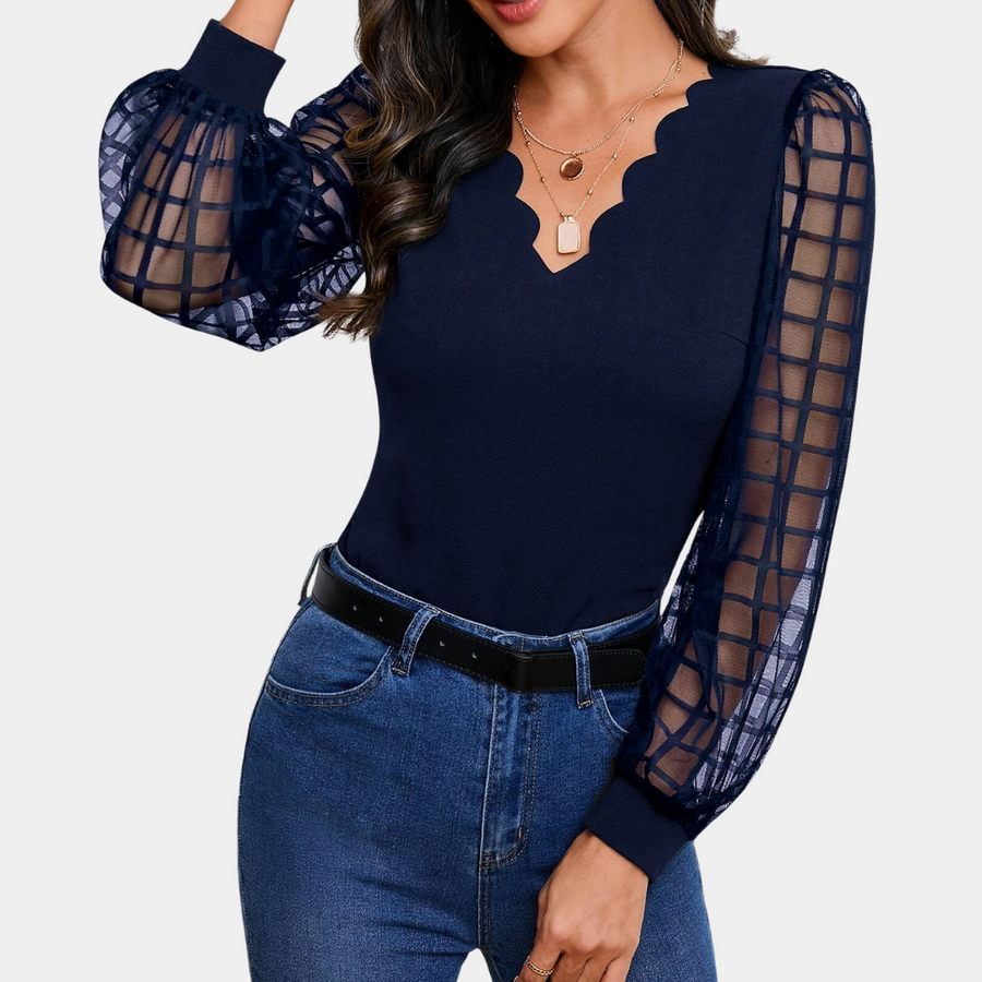 Ria | Mesh Top met Transparante Mouwen