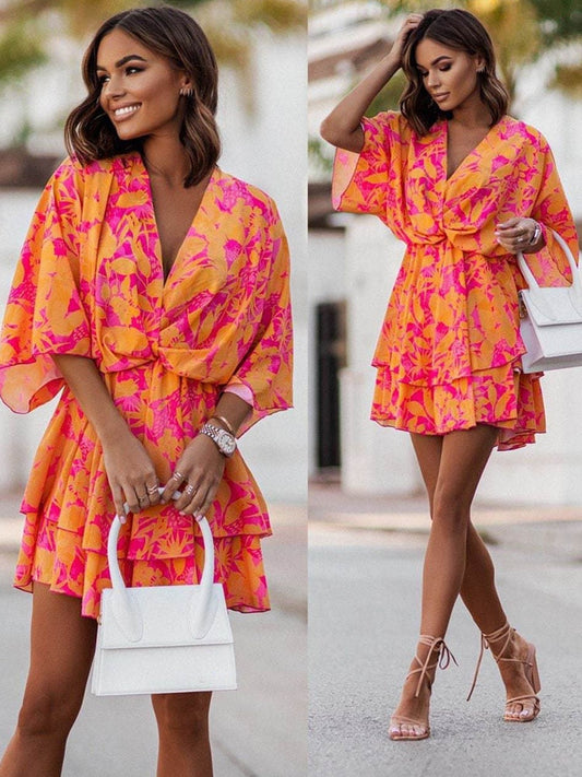 Lauren | Korte Bohemian Jurk met Ruches