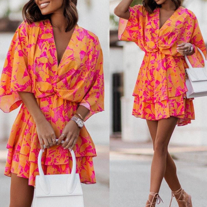 Lauren | Korte Bohemian Jurk met Ruches
