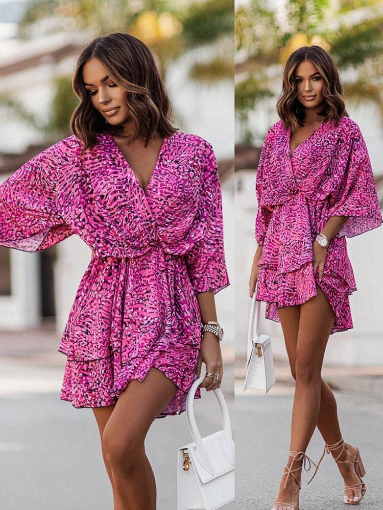 Lauren | Korte Bohemian Jurk met Ruches