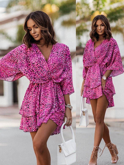 Lauren | Korte Bohemian Jurk met Ruches