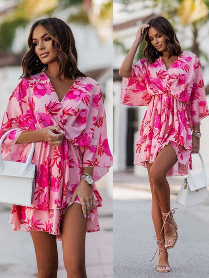 Lauren | Korte Bohemian Jurk met Ruches