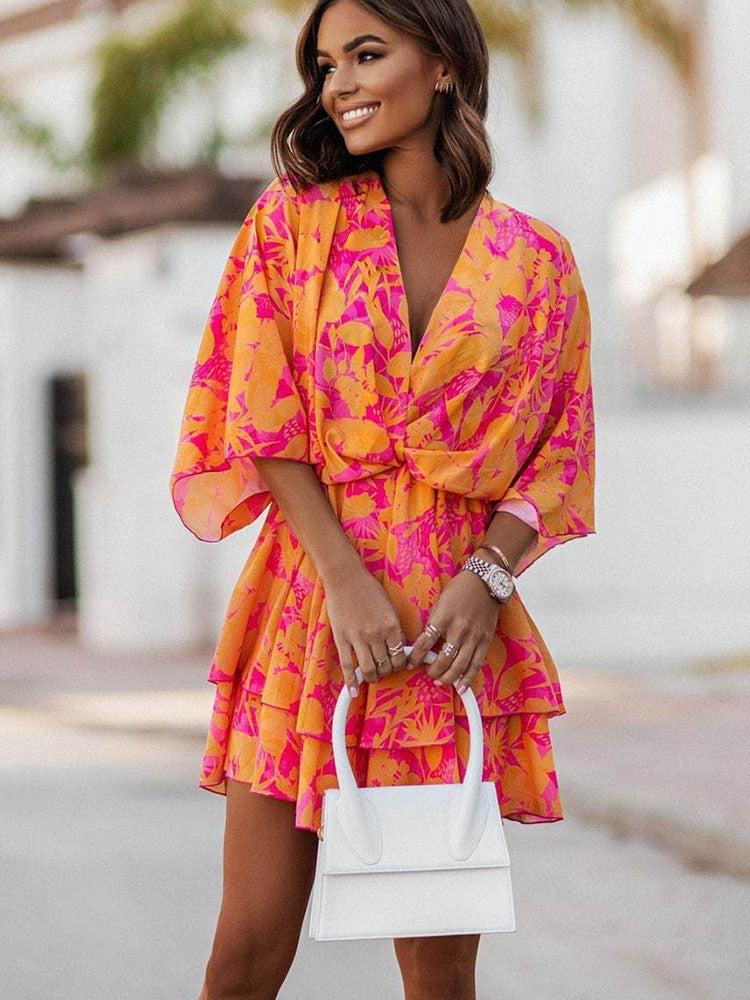 Lauren | Korte Bohemian Jurk met Ruches
