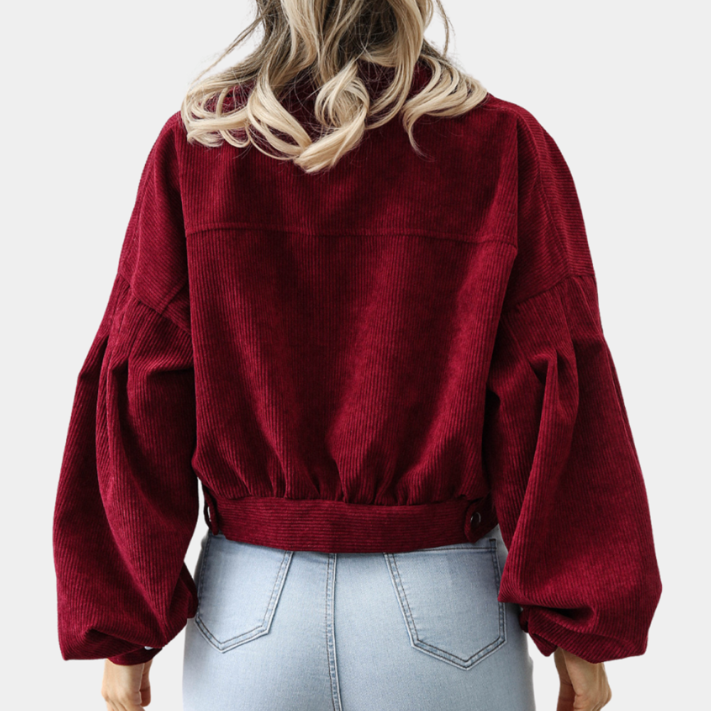 Trendy Dames Ribstof Jas met Korte Pasvorm en Knopen