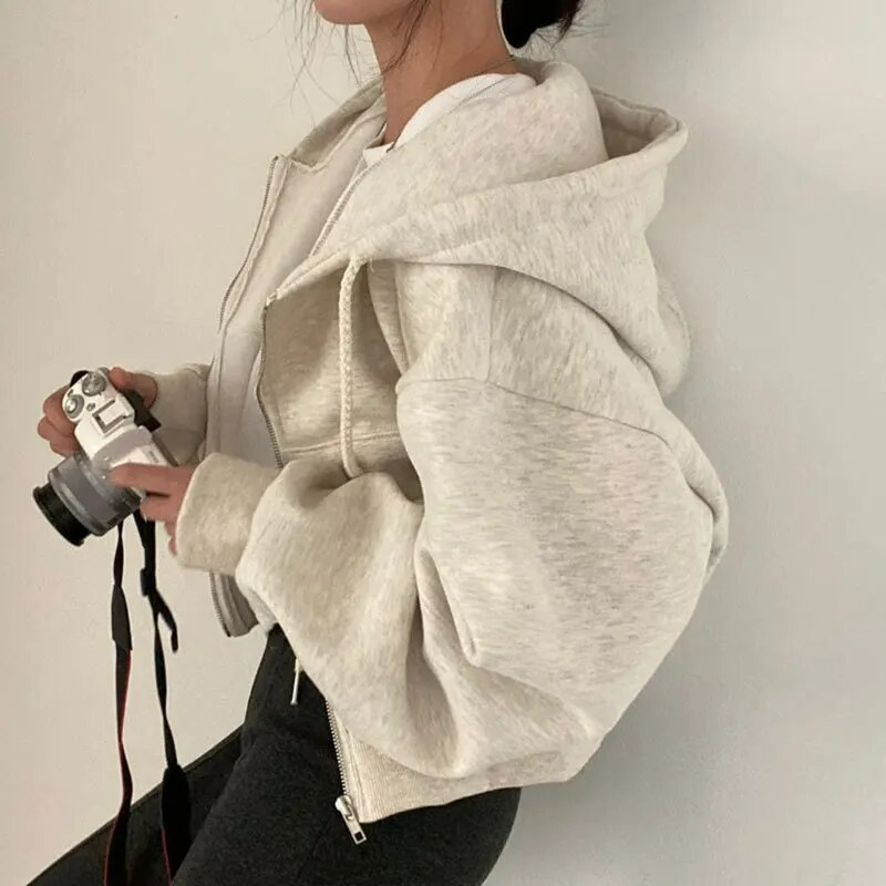 Oversized Dames Hoodie Vest Kort met Pluche Voering