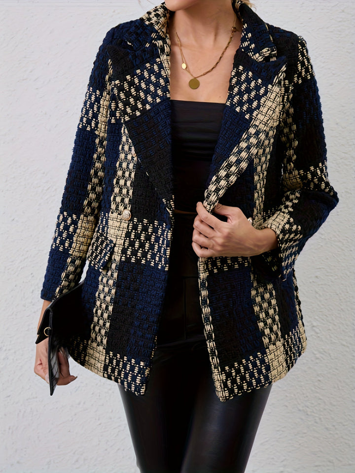 Paulin | Geruite Bouclé Blazer met Klassieke Revers