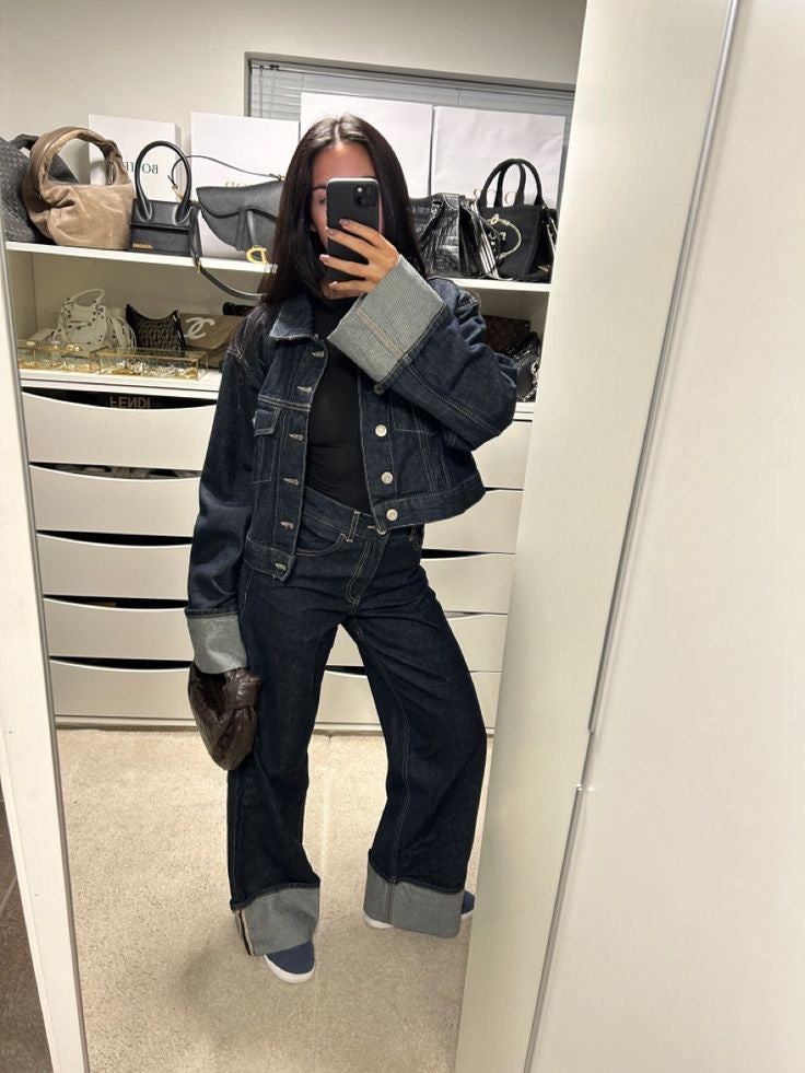 Katie | Ensemble coordonné en denim avec jean à jambes larges