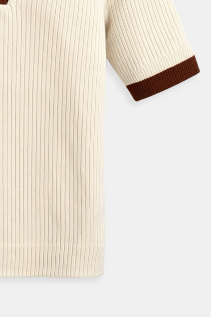 Geribd Dames Poloshirt Met Contrastkraag en Korte Mouwen
