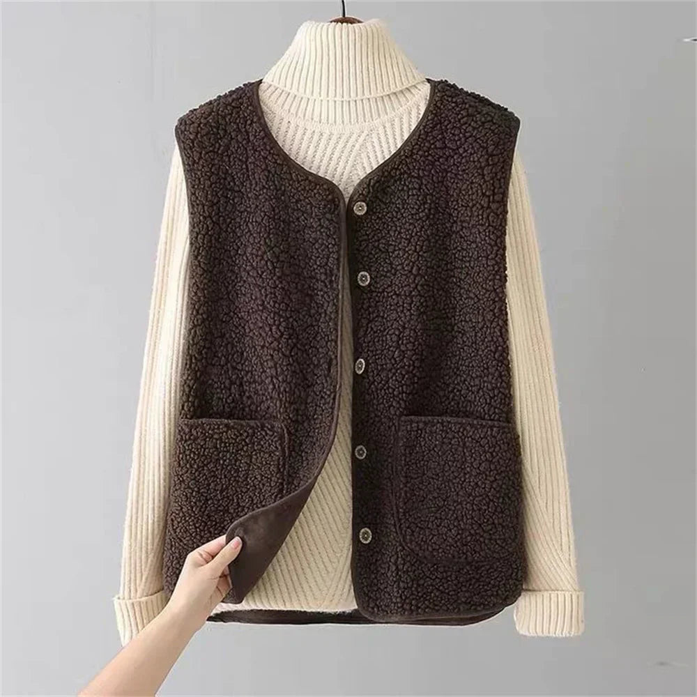 Vrouwen Zachte Warme Fleece Cardigan met Zakken