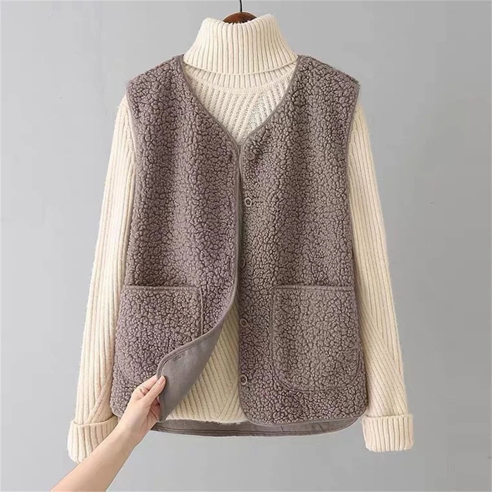 Vrouwen Zachte Warme Fleece Cardigan met Zakken