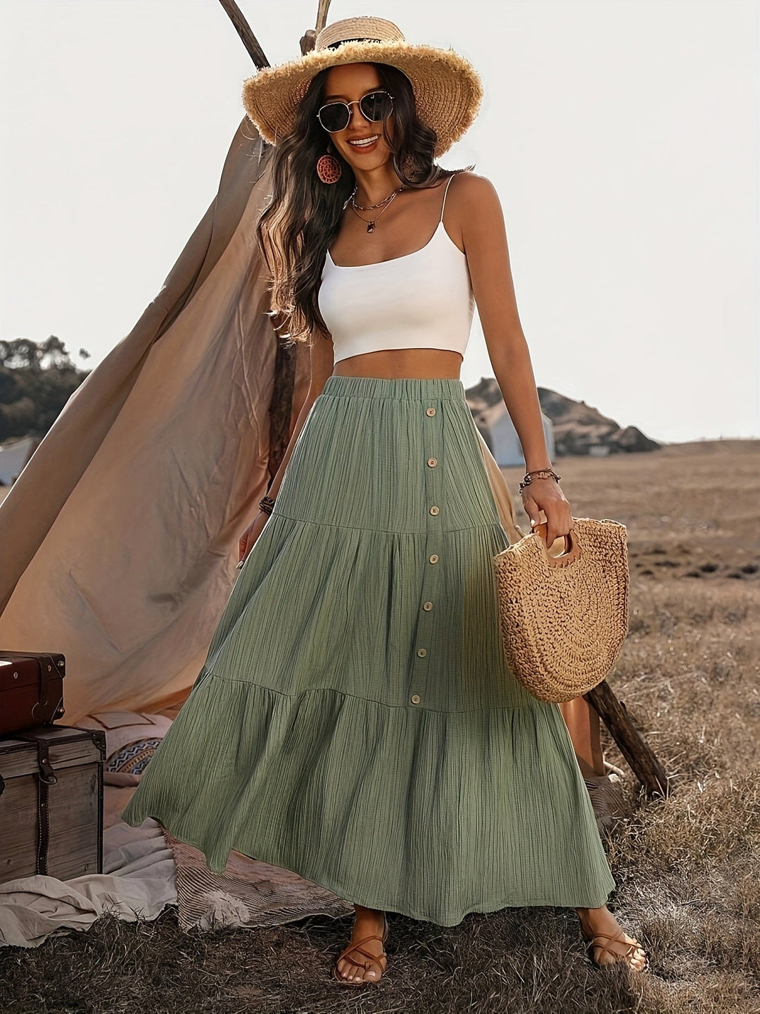 Cedra | Summery Maxi Skirt with Button Closure and A-Line Shape